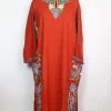 Madiha Kashmiri Pheran In Cashmilon wool With Aari Work And Side Panel Work | Orange