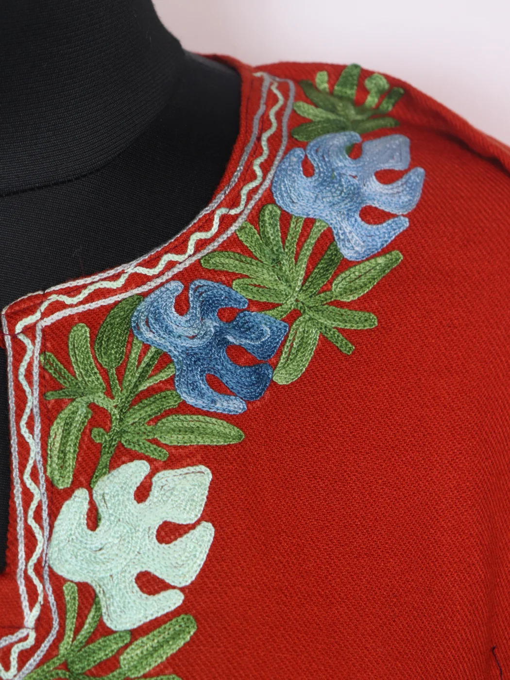 Madiha Kashmiri Pheran In Cashmilon wool With Aari Work And Side Panel Work | Orange - Image 3