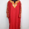 Madiha Kashmiri Pheran In Cashmilon wool With Aari Embroidery And Sleeve Jaal Work | Red