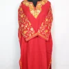 Madiha Kashmiri Pheran In Cashmilon wool With Aari Embroidery And Sleeve Jaal Work | Red