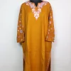 Madiha Kashmiri Pheran In Cashmilon Wool With Aari Work And Sleeve Jaal Work | Mustard Yellow