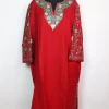 Kashmiri Pheran In Red Cashmilon Wool With Aari Embroidery And Sleeve Jaal Work | Madiha