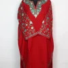 Kashmiri Pheran In Red Cashmilon Wool With Aari Embroidery And Sleeve Jaal Work | Madiha