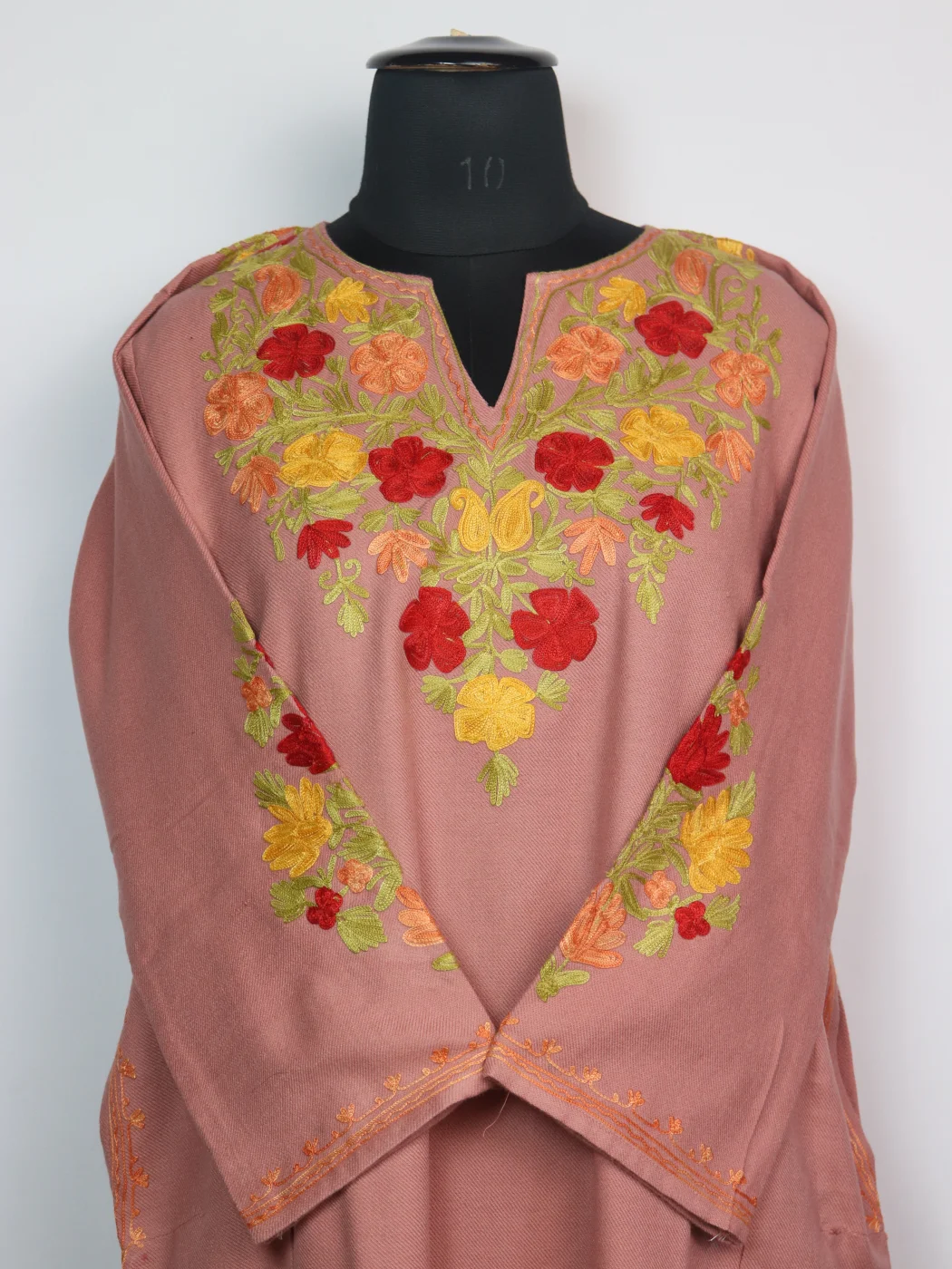 Madiha Kashmiri Pheran In Cashmilon Wool With Aari Work And Sleeve Point Work | Dusty Pink - Image 2