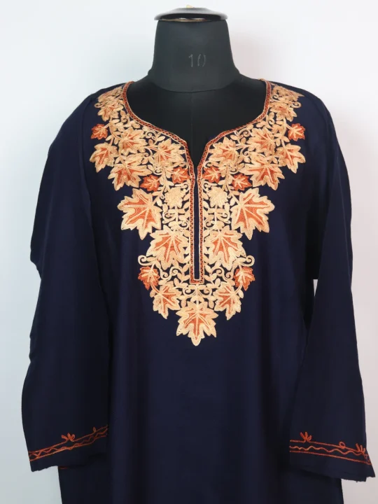 Maria Kashmiri Pheran In Cashmilon Wool With Aari Embroidery | Navy Blue - Image 2