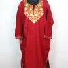 Maria Kashmiri Pheran In Cashmilon Wool With Aari Embroidery | Deep Red