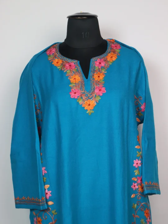 Zartasha Kashmiri Pheran in Teal Cashmilon with Aari Embroidery - Image 2