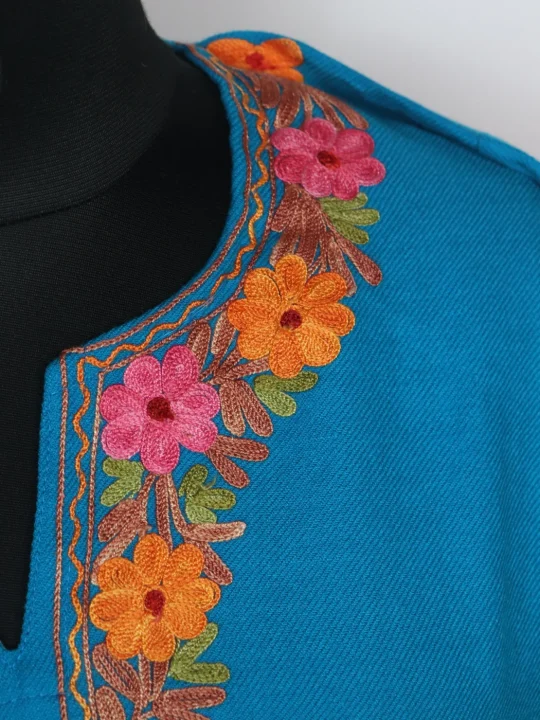Zartasha Kashmiri Pheran in Teal Cashmilon with Aari Embroidery - Image 3