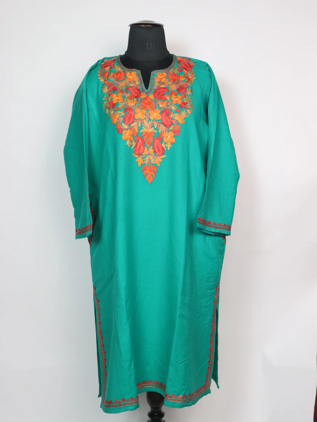 Teal Kashmiri Pheran in Cashmilon with Aari Embroidery | Zartasha