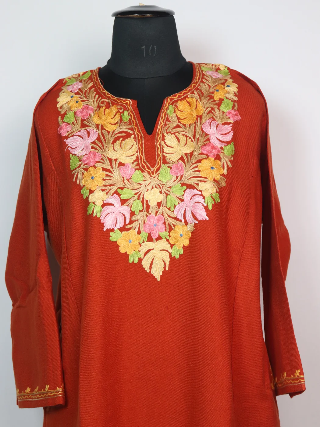 Rust Kashmiri Pheran In Orange Cashmilon With Aari Embroidery Zartasha - Image 2