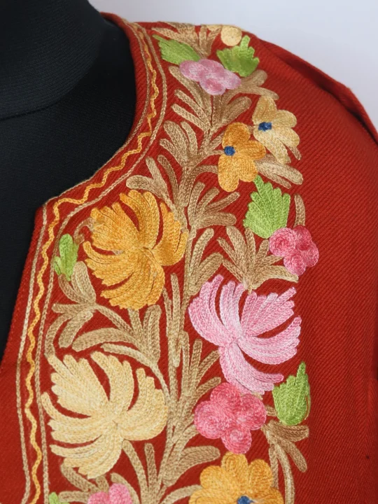 Rust Kashmiri Pheran In Orange Cashmilon With Aari Embroidery Zartasha - Image 3