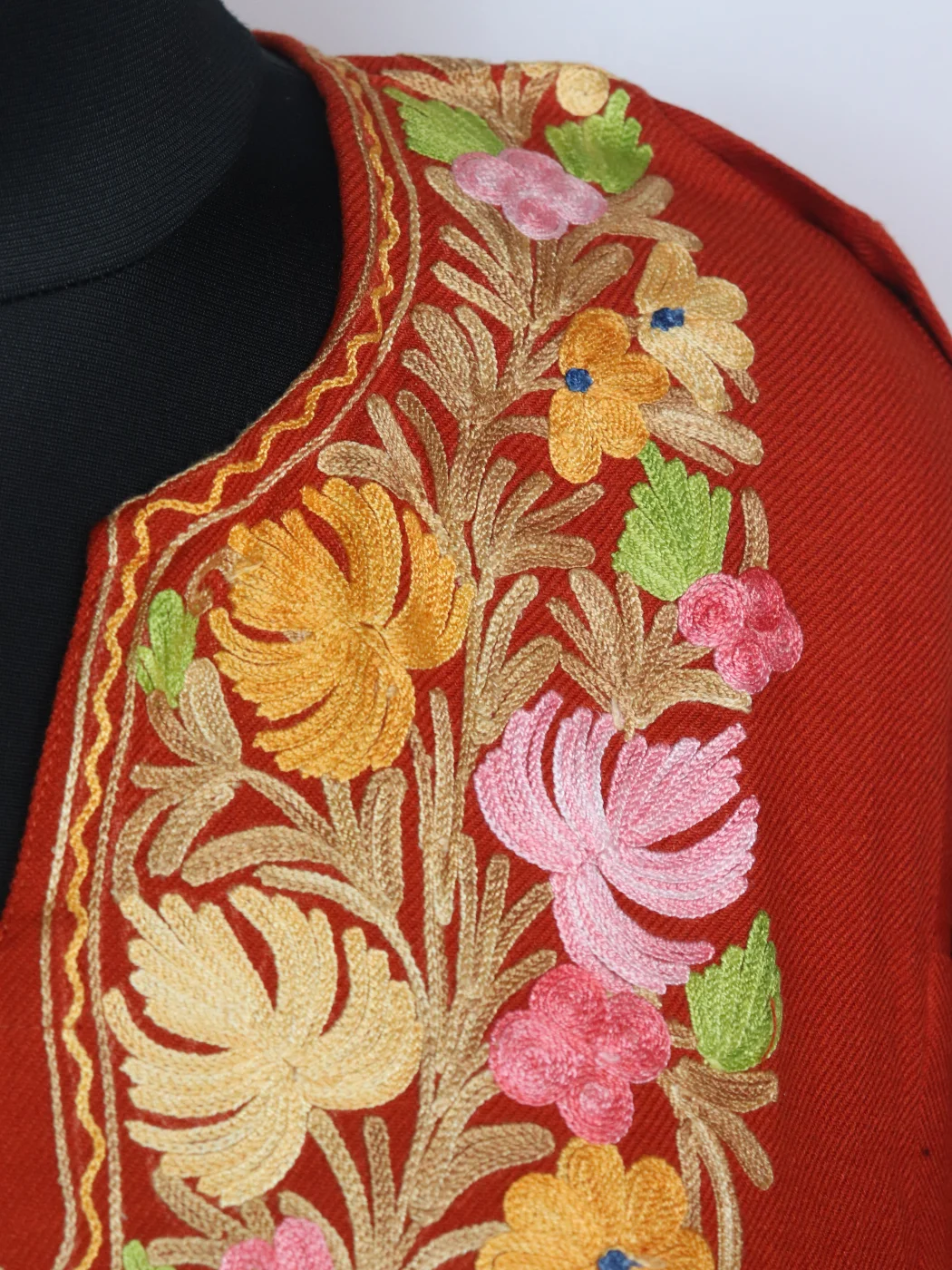 Rust Kashmiri Pheran In Orange Cashmilon With Aari Embroidery Zartasha - Image 3