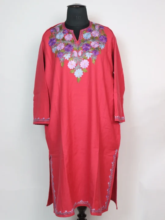 Kashmiri Pheran Zartasha In Pink Cashmilon With Aari Embroidery