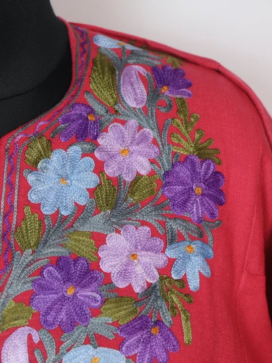 Kashmiri Pheran Zartasha In Pink Cashmilon With Aari Embroidery - Image 3