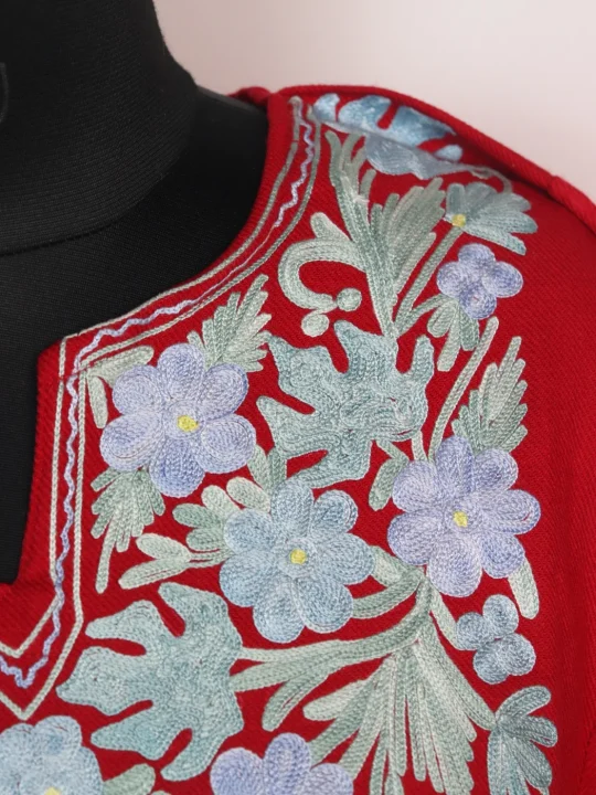 Zartasha Kashmiri Pheran In Red Cashmilon With Aari Embroidery - Image 3