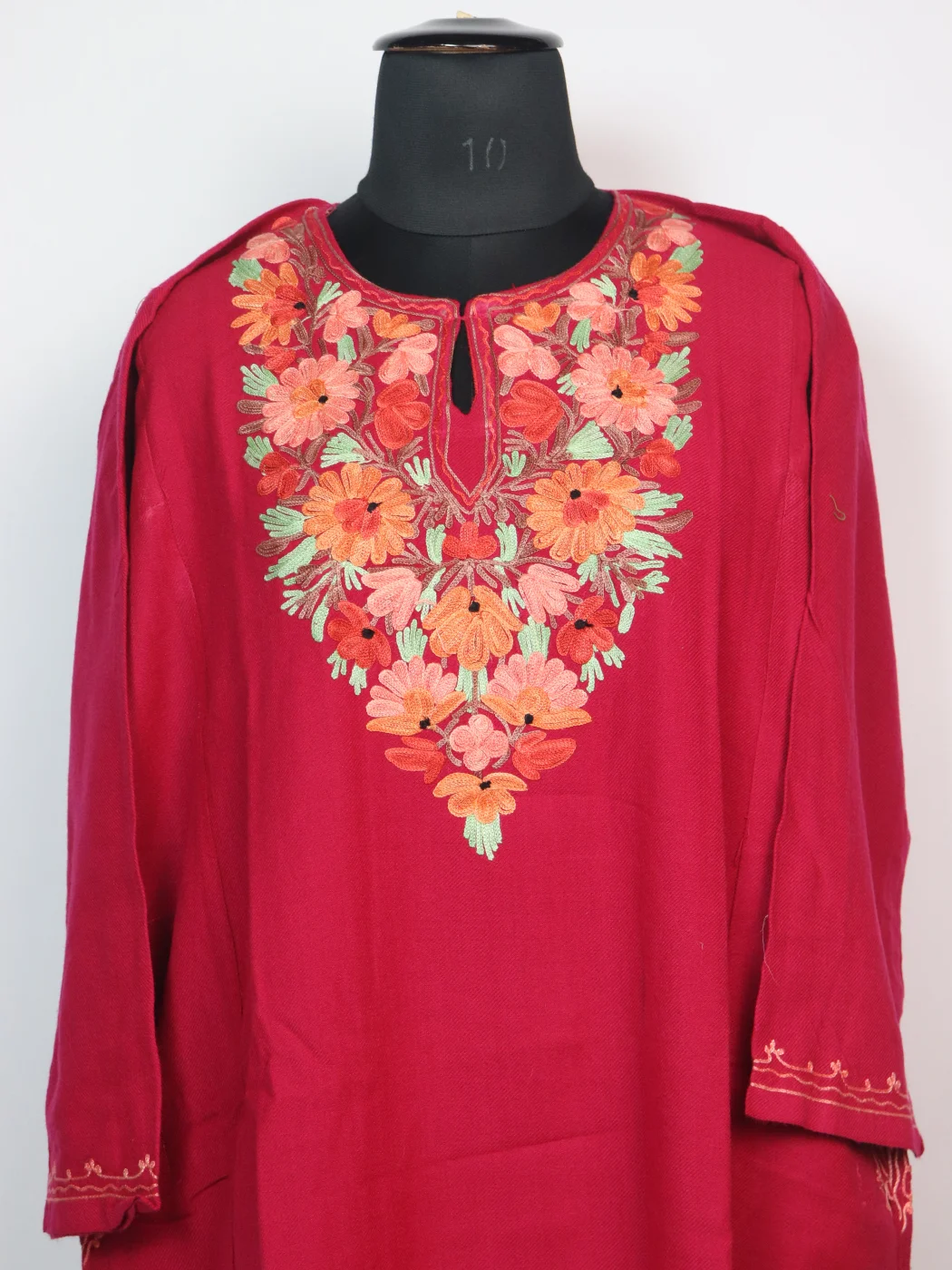 Kashmiri Pheran Zartasha In Deep Pink Cashmilon With Aari Embroidery - Image 2