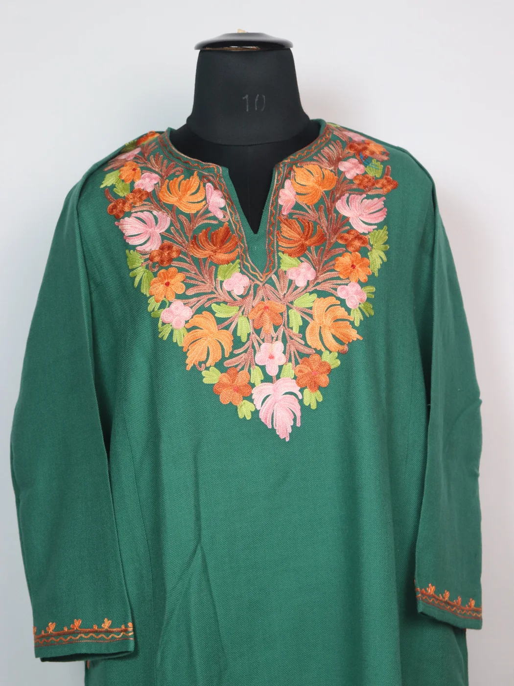 Kashmiri Pheran Zartasha In Teal Green Cashmilon With Aari Embroidery - Image 2
