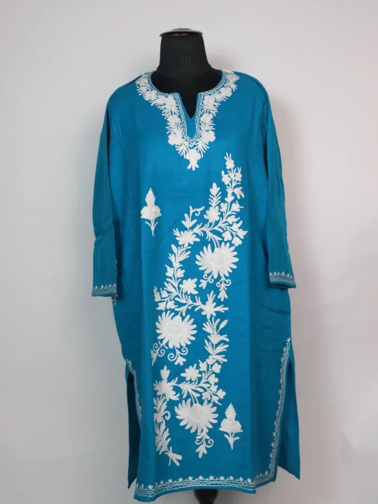 Blue Kashmiri Pheran In Cashmilon With Aari Embroidery Zartasha