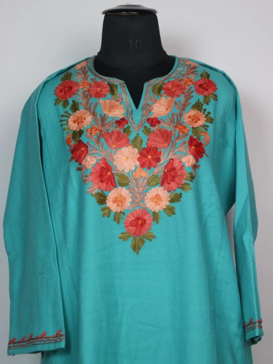 Zartasha Kashmiri Pheran In Turquoise Cashmilon With Aari Embroidery - Image 2