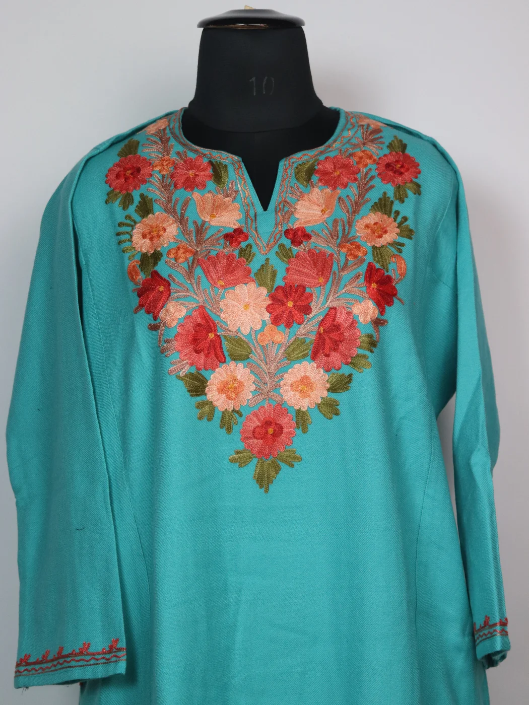 Zartasha Kashmiri Pheran In Turquoise Cashmilon With Aari Embroidery - Image 2