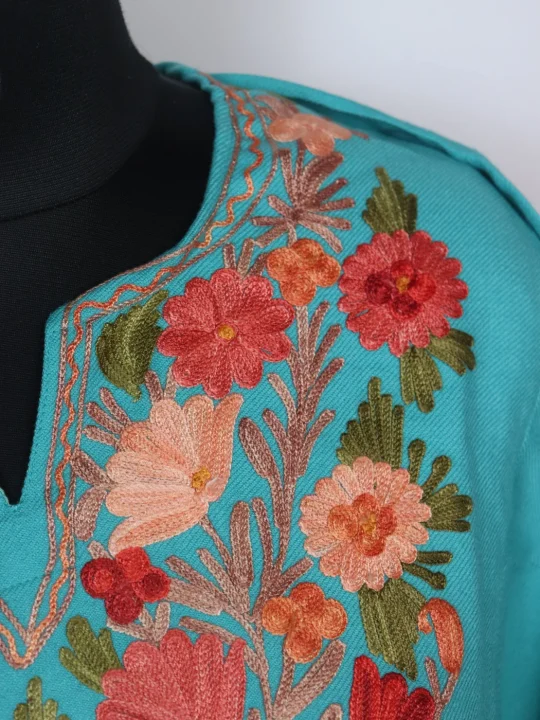 Zartasha Kashmiri Pheran In Turquoise Cashmilon With Aari Embroidery - Image 3