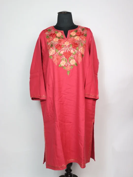 Kashmiri Pheran In Pink Cashmilon With Aari Embroidery | Zartasha