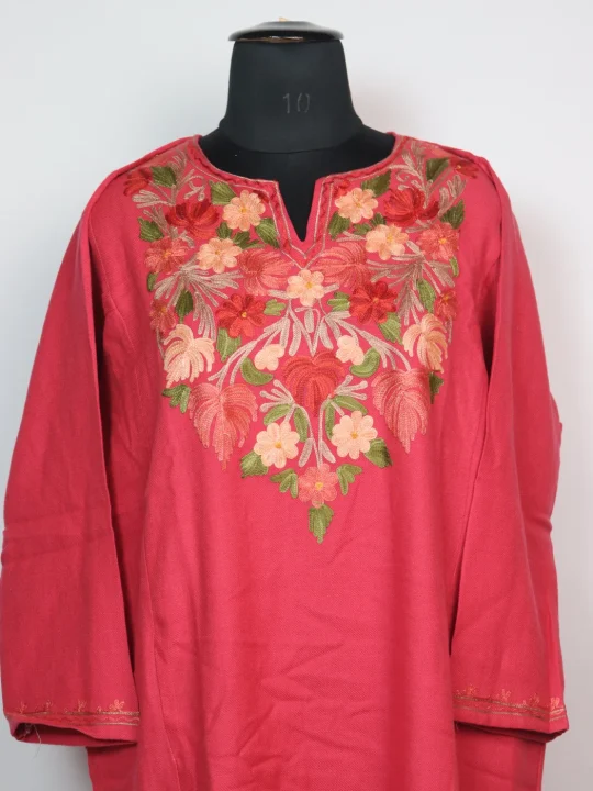 Kashmiri Pheran In Pink Cashmilon With Aari Embroidery | Zartasha - Image 2