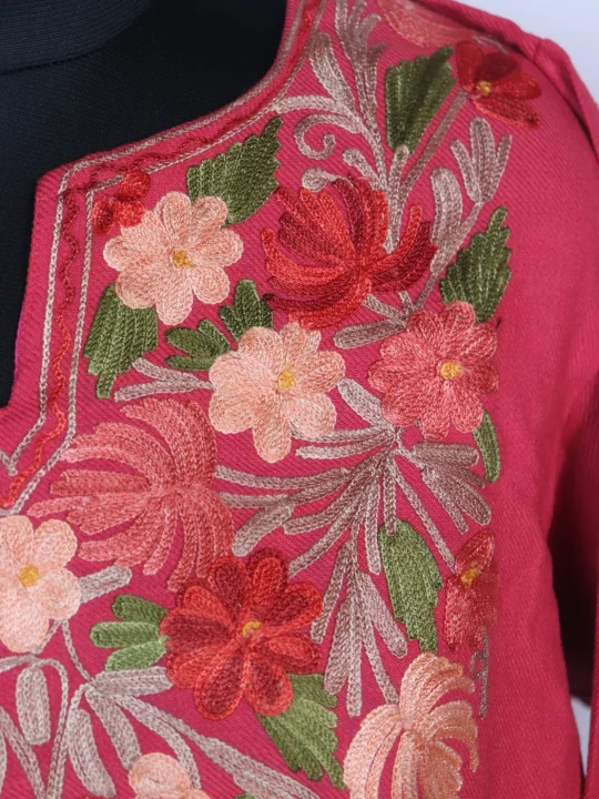Kashmiri Pheran In Pink Cashmilon With Aari Embroidery | Zartasha - Image 3