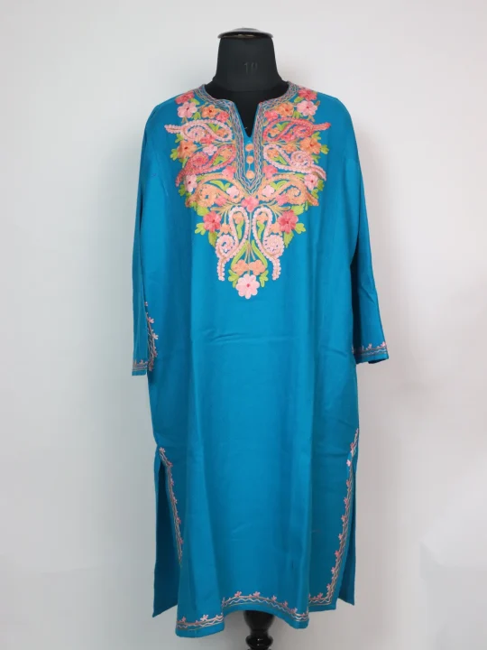 Kashmiri Pheran Zartasha In Blue Cashmilon With Aari Embroidery