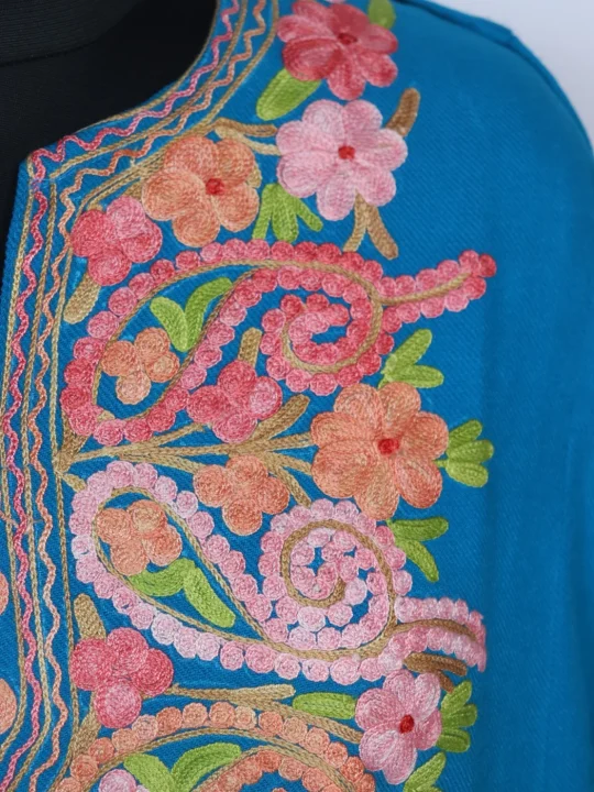 Kashmiri Pheran Zartasha In Blue Cashmilon With Aari Embroidery - Image 3