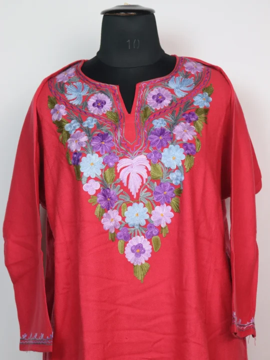 Zartasha Kashmiri Pheran In Red Cashmilon With Aari Embroidery - Image 2
