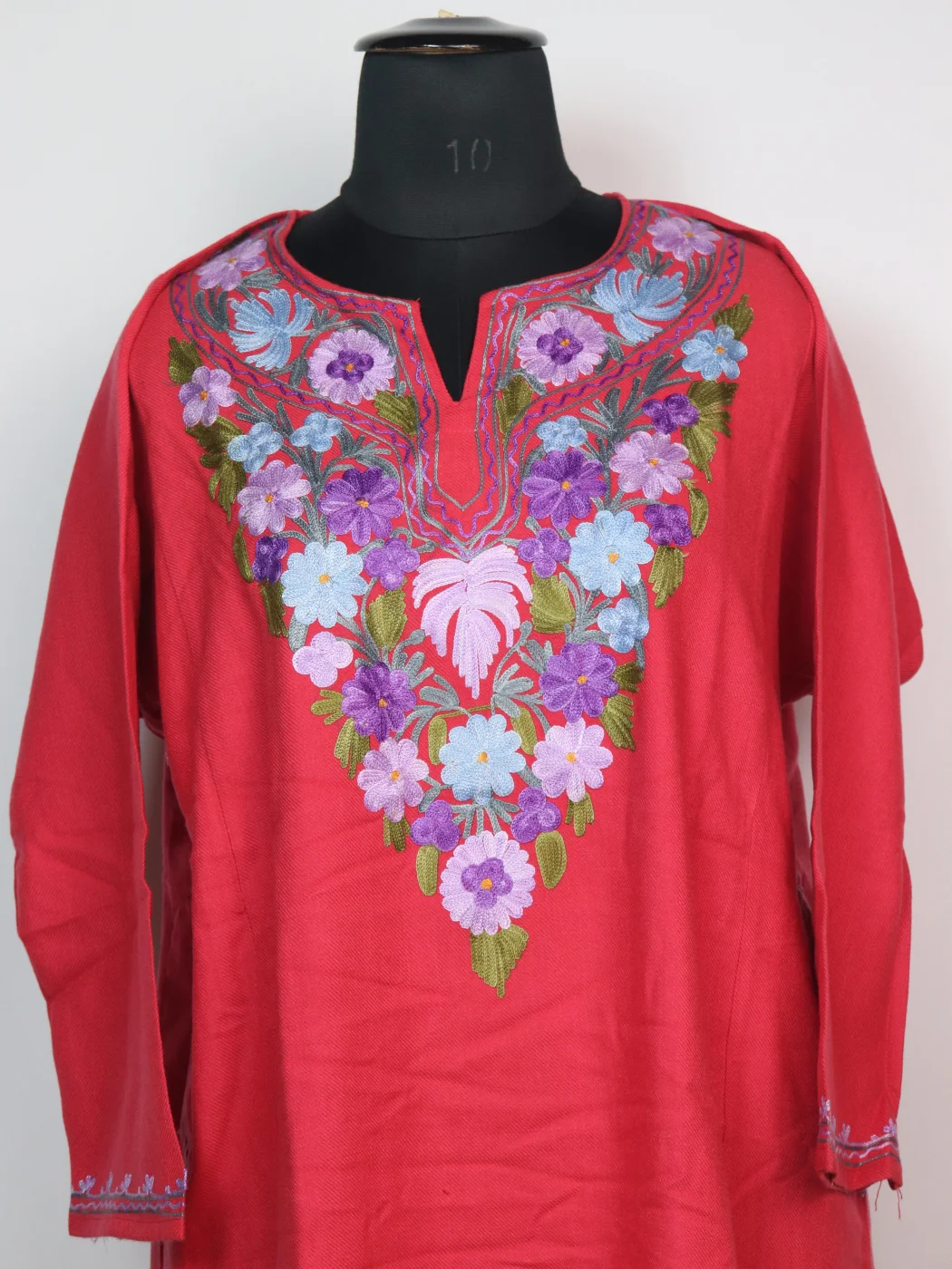 Zartasha Kashmiri Pheran In Red Cashmilon With Aari Embroidery - Image 2