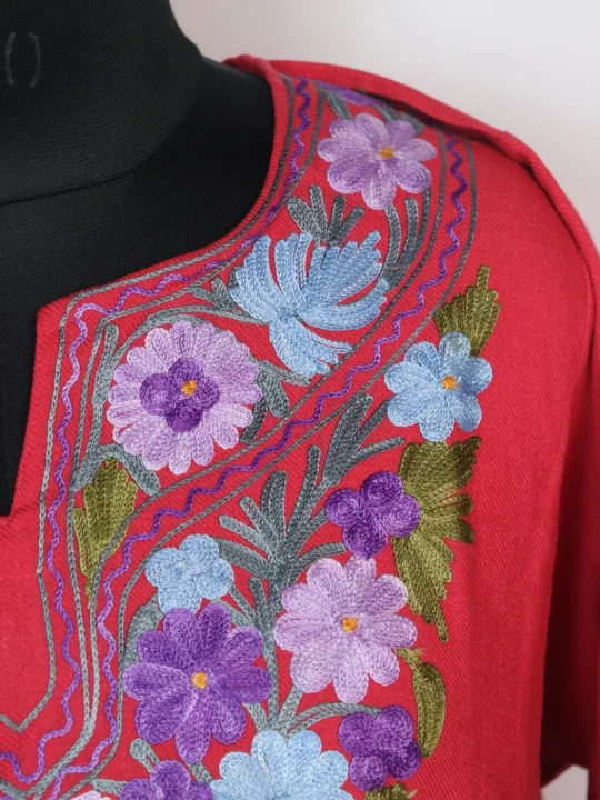 Zartasha Kashmiri Pheran In Red Cashmilon With Aari Embroidery - Image 3