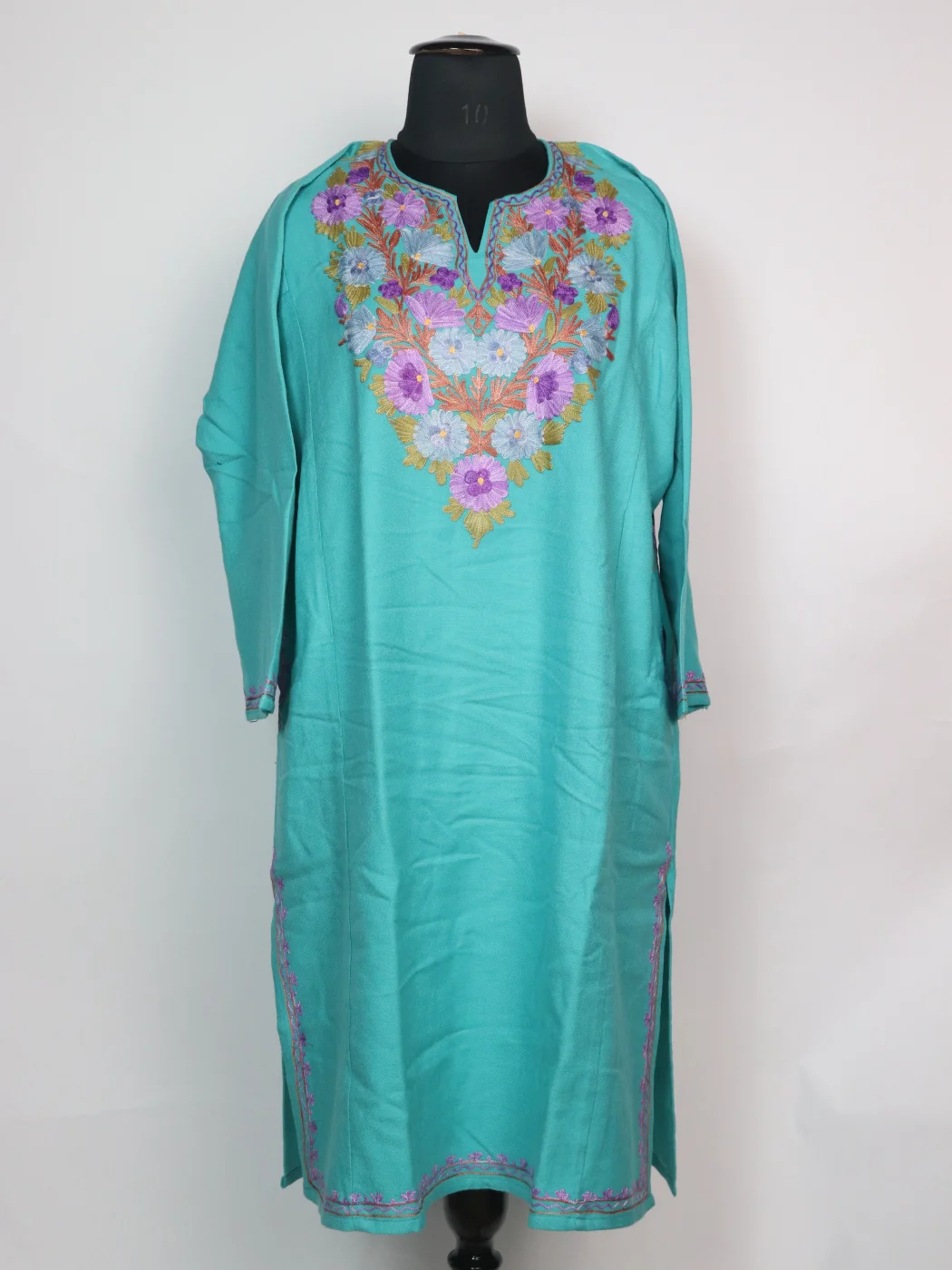 Kashmiri Pheran Zartasha In Turquoise Cashmilon With Aari Embroidery