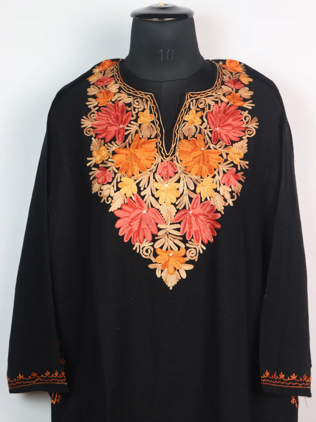 Taskeen Kashmiri Pheran In Cashmilon wool With Aari Embroidery | Black - Image 2