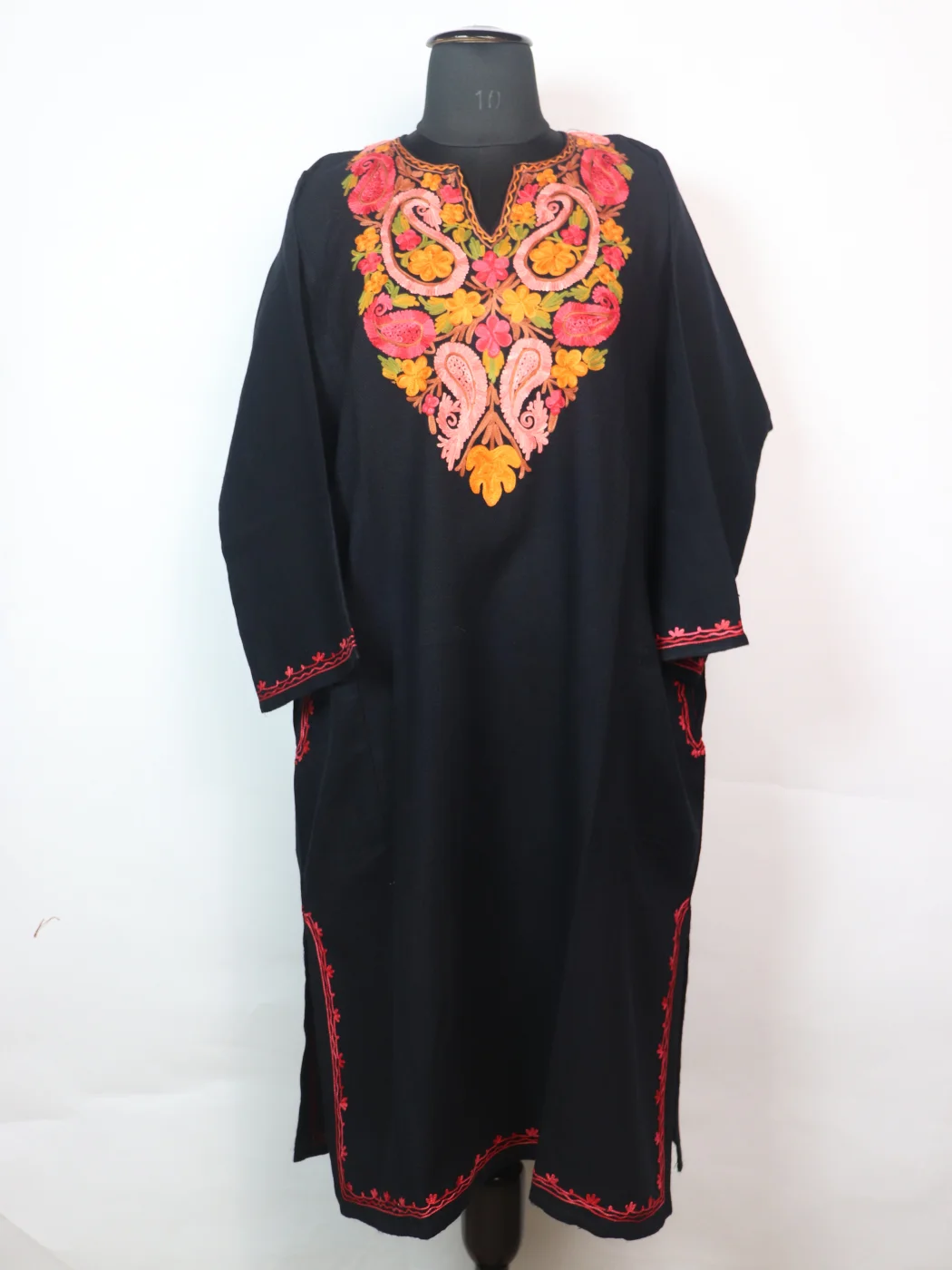 Liyana Kashmiri Pheran In Cashmilon wool With Aari Embroidery | Dark Blue