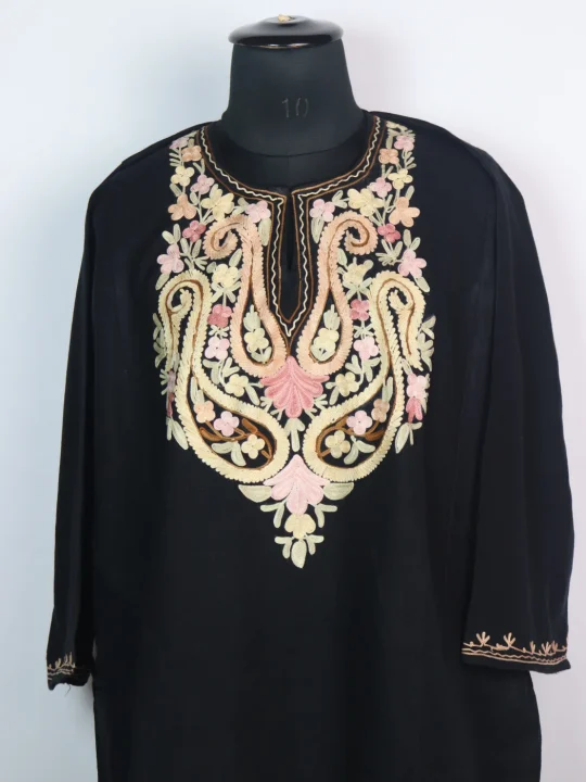 Nimra Kashmiri Pheran In Cashmilon wool With Aari Embroidery | Black - Image 2