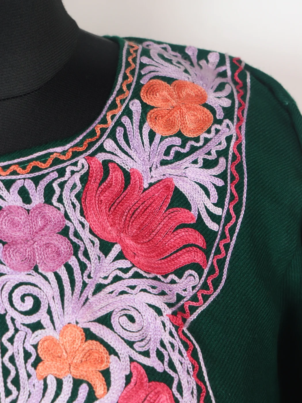 Mishal Kashmiri Pheran In Cashmilon wool With Aari Embroidery | Green - Image 3