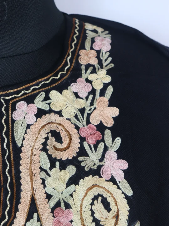 Nimra Kashmiri Pheran In Cashmilon wool With Aari Embroidery | Black - Image 3