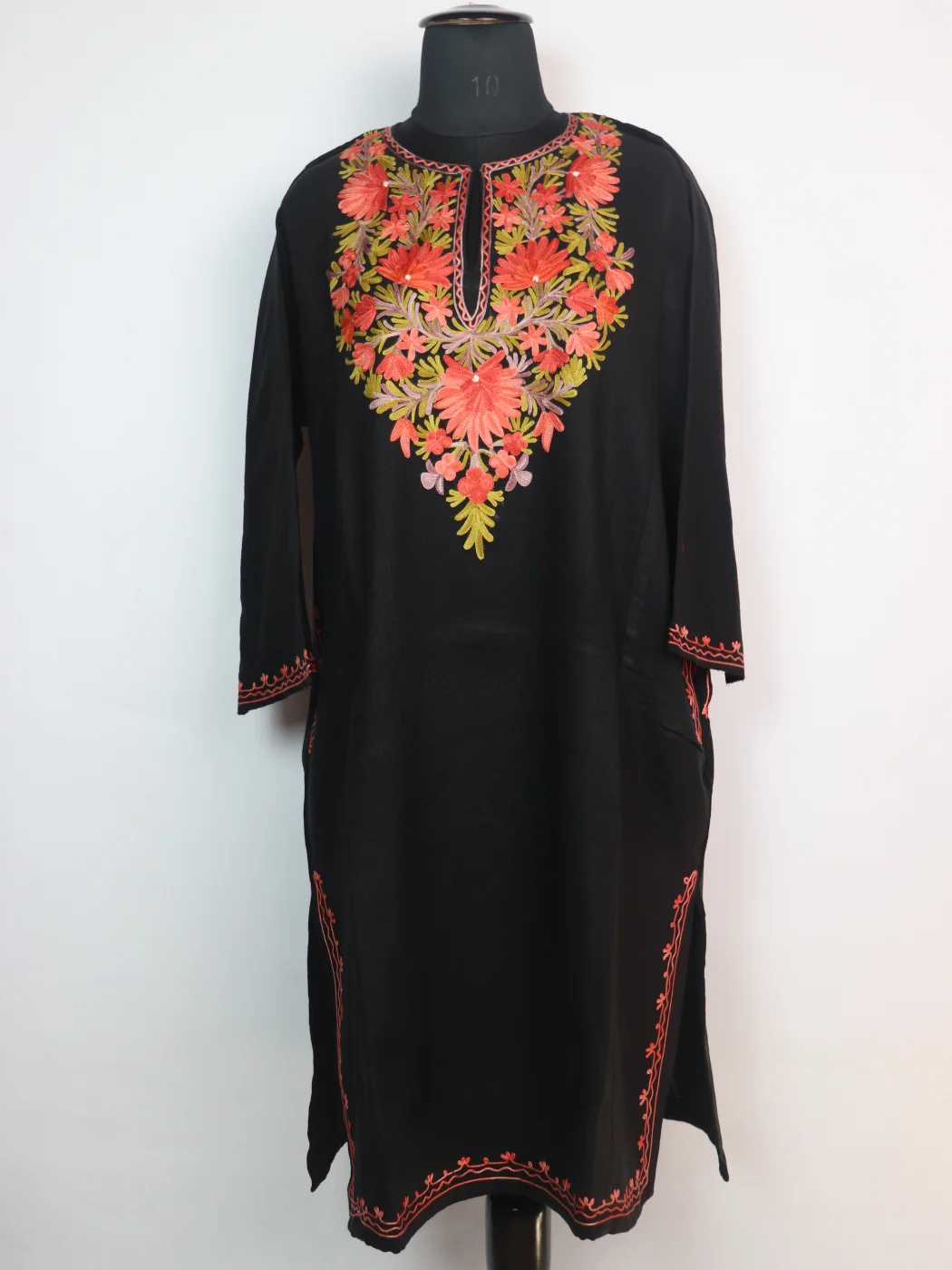 Ayesha Kashmiri Pheran in Black Cashmilon Wool with Aari Embroidery