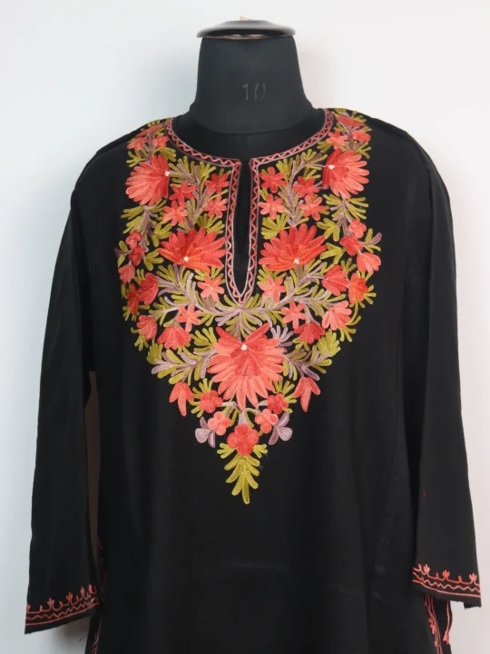 Ayesha Kashmiri Pheran in Black Cashmilon Wool with Aari Embroidery - Image 2