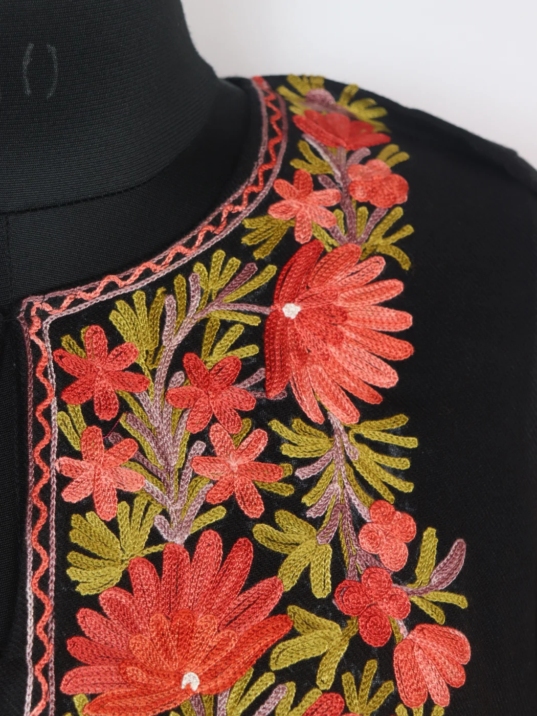 Ayesha Kashmiri Pheran in Black Cashmilon Wool with Aari Embroidery - Image 3