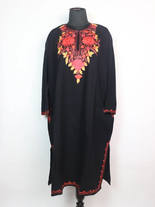 Black Aari Embroidered Cashmilon Wool Pheran | Ayesha