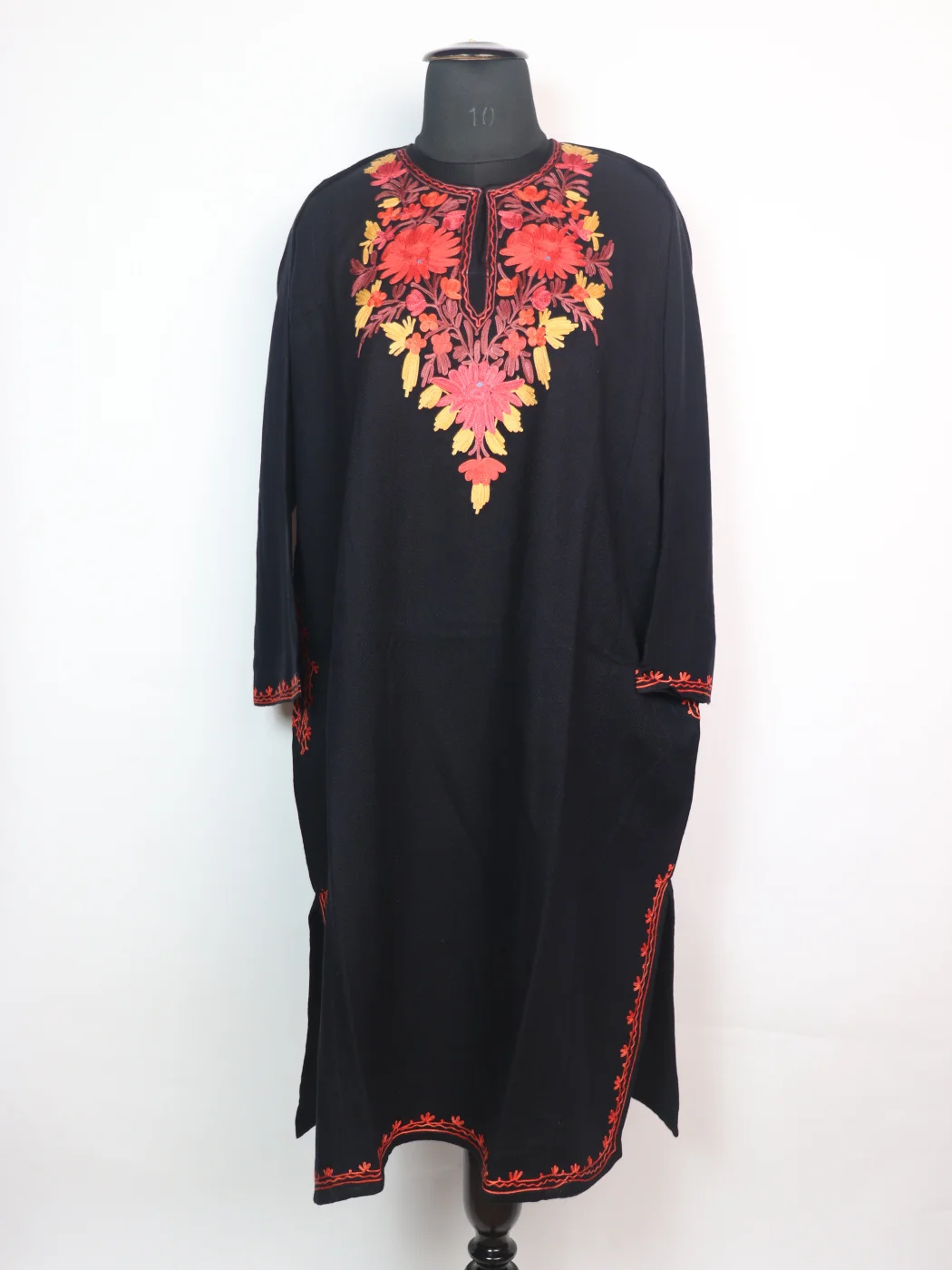 Black Aari Embroidered Cashmilon Wool Pheran | Ayesha