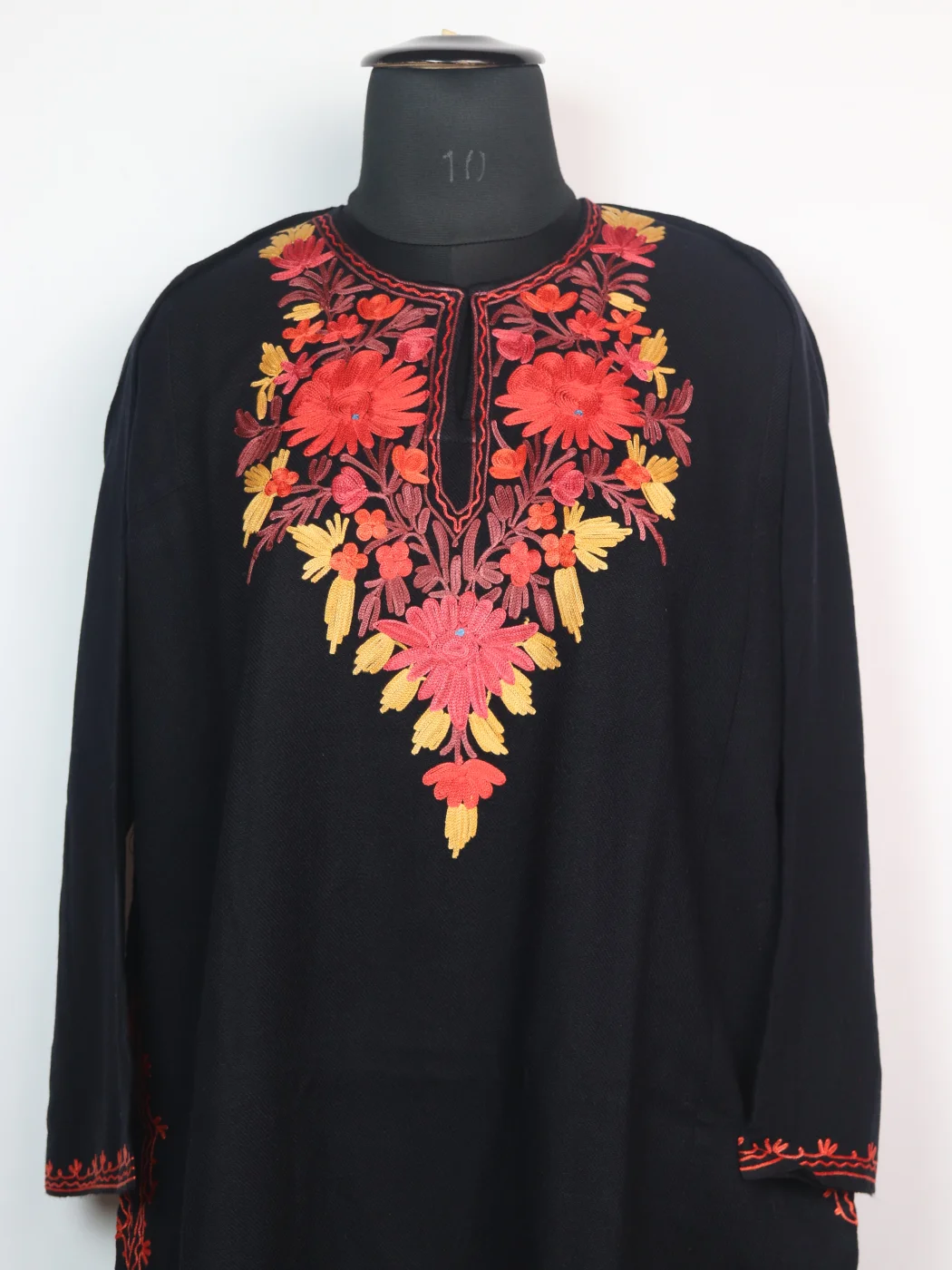 Black Aari Embroidered Cashmilon Wool Pheran | Ayesha - Image 2