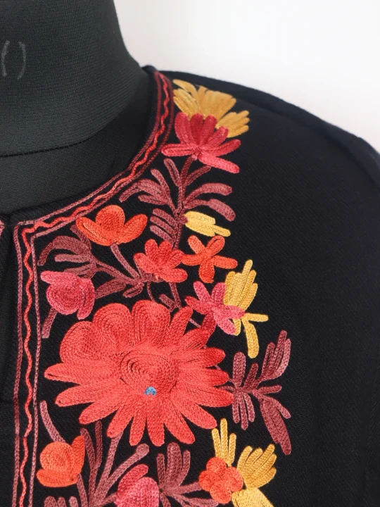 Black Aari Embroidered Cashmilon Wool Pheran | Ayesha - Image 3