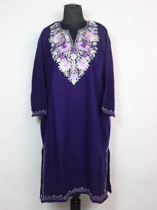 Kashmiri Pheran Ayesha in Blue Cashmilon Wool with Aari Embroidery