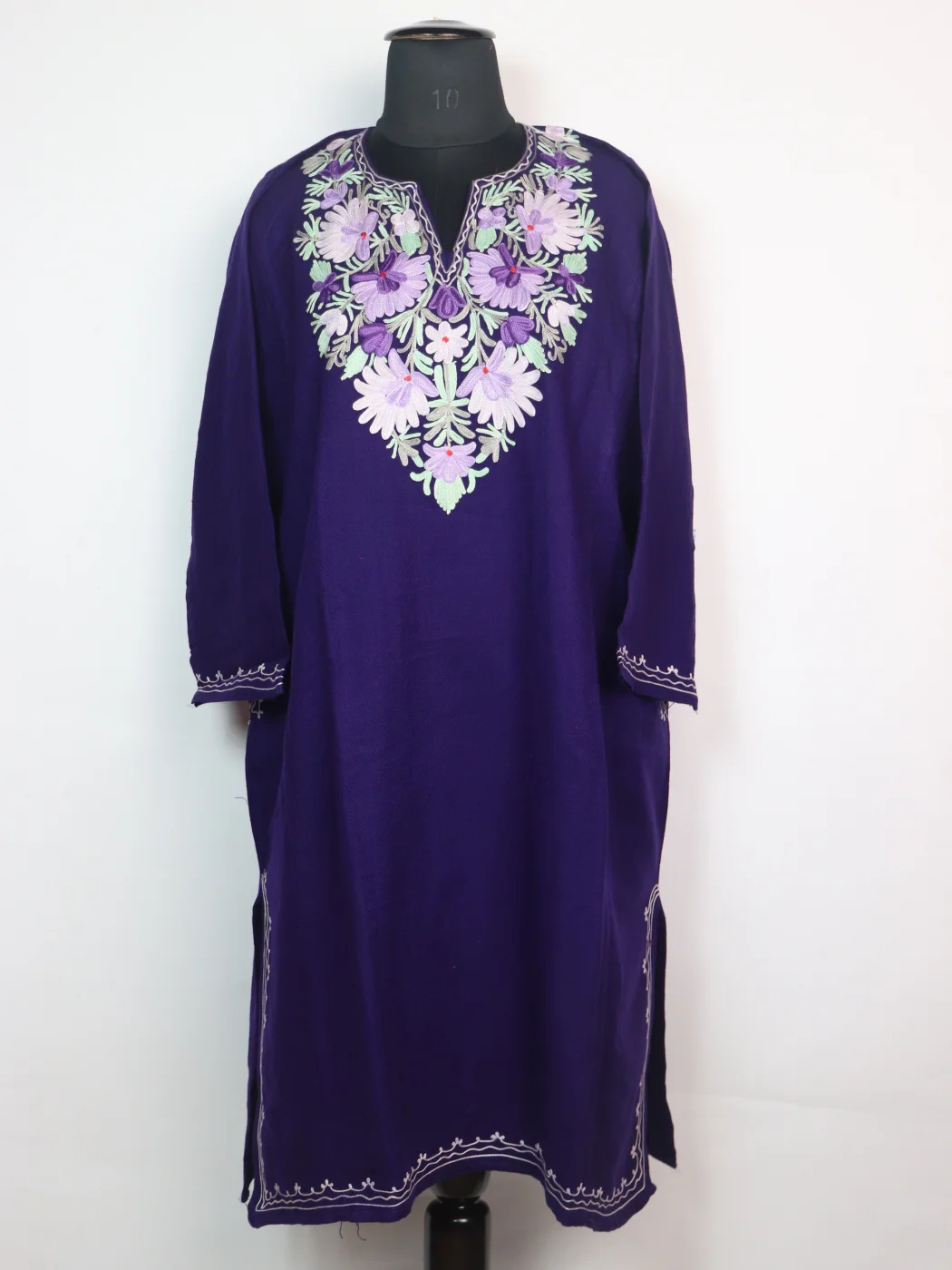 Kashmiri Pheran Ayesha in Blue Cashmilon Wool with Aari Embroidery