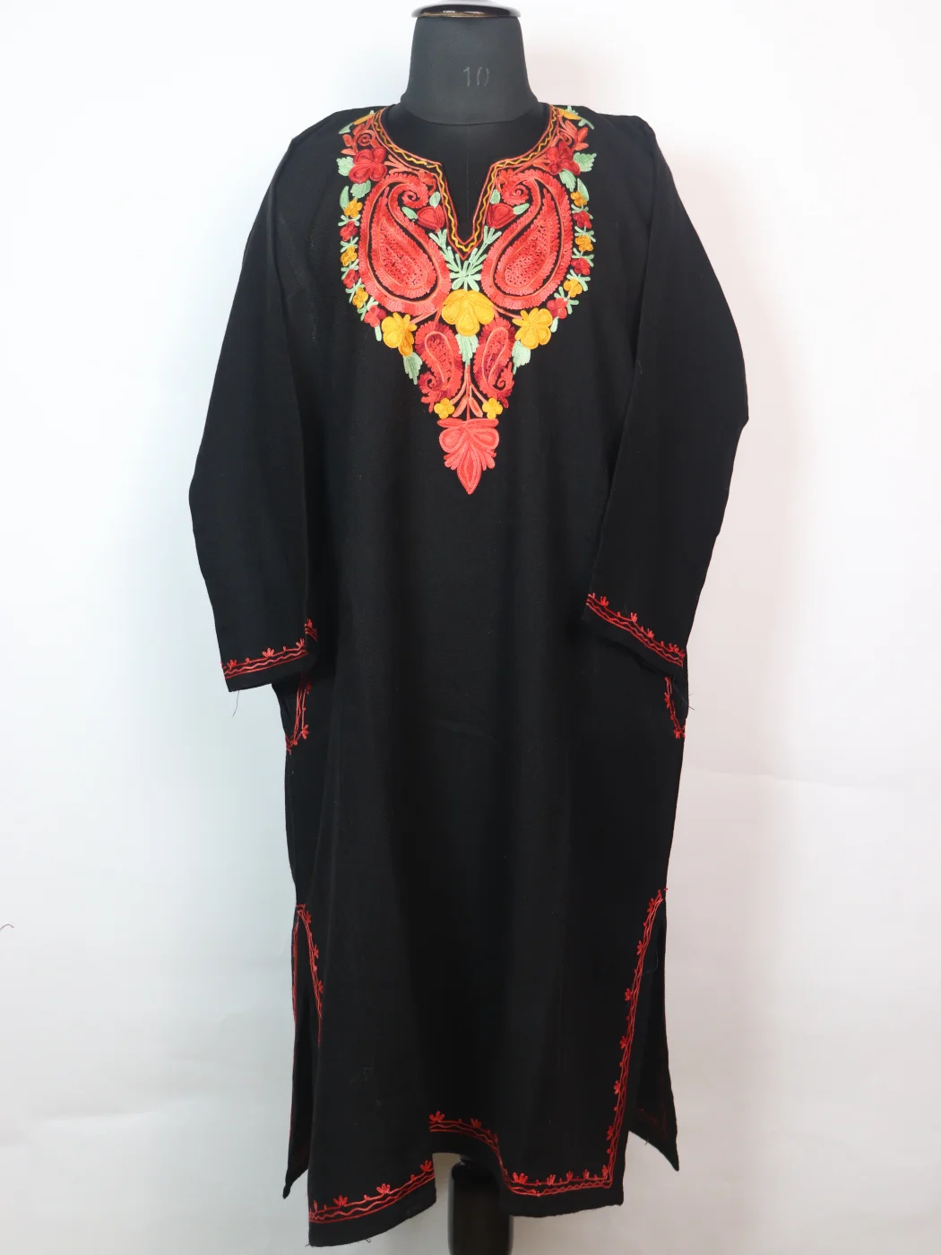 Areej Kashmiri Pheran In Cashmilon wool With Aari Embroidery | Black