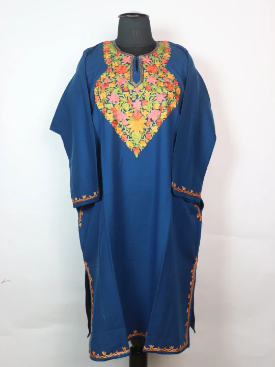 Aisha Kashmiri Pheran In Cashmilon wool With Aari Embroidery | Blue